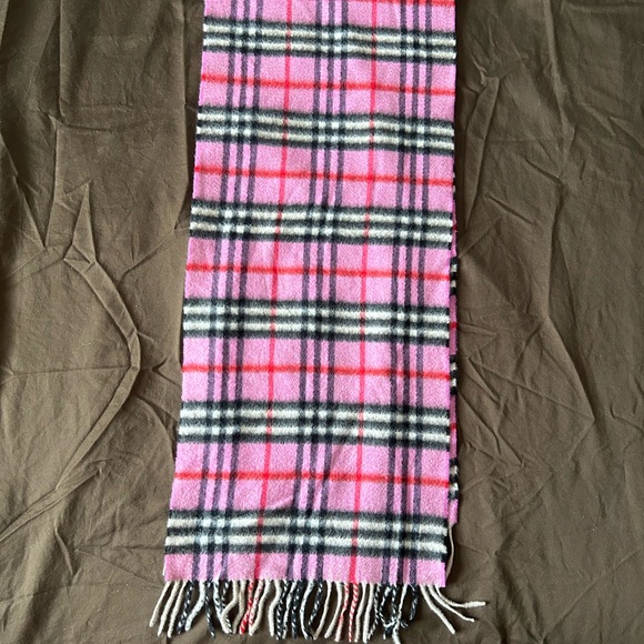 Pink Plaid Burberry Cashmere Fringe Trim Scarf - Picture 9 of 14